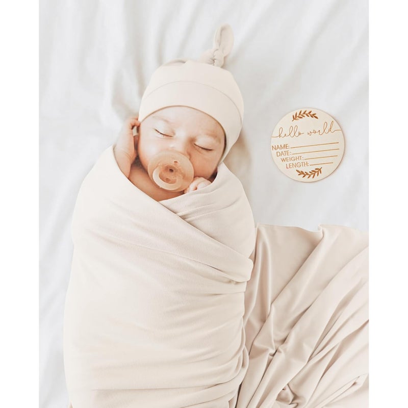 MairMore Baby Swaddle Receiving Blankets with Matching Beanie Set Newborn Nursery Swaddle Wrap for Baby Girls and Boys (Apricot) - Image 3